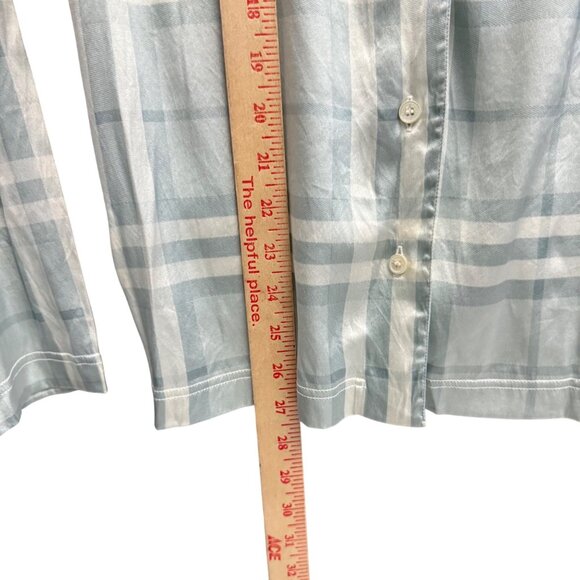 Burberry Womens Pajama Light Blue Plaid Silk Button-Up Shirt Small - Picture 2 of 8
